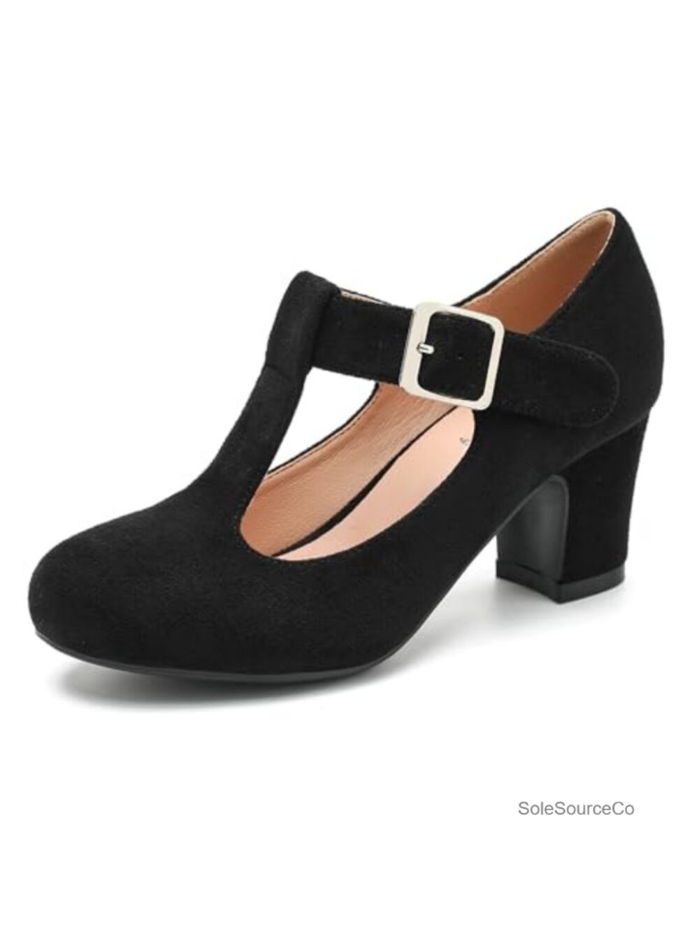 Women's T-Strap Mary Jane Pumps Block Heels Closed Round Toe Ankle Strap